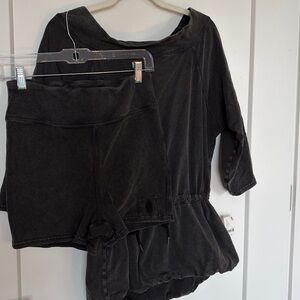 Free people movement Washed Black Two-Piece jogger Set sz M